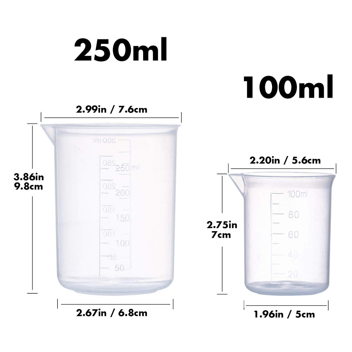 Plastic Beaker Set,5 Size Low Form Graduated Griffin Polypropylene Beakers