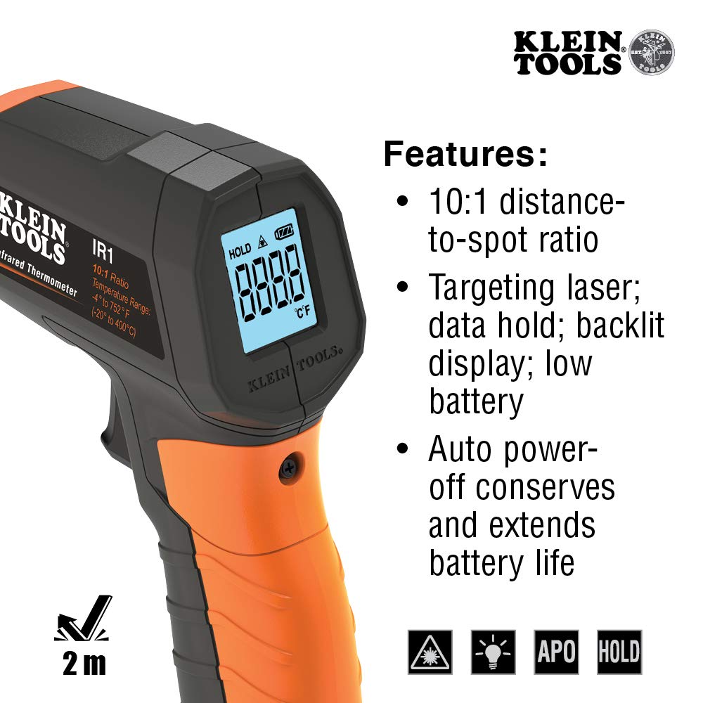 IR1 Infrared Thermometer with Targeting Laser, Auto-Hold, More