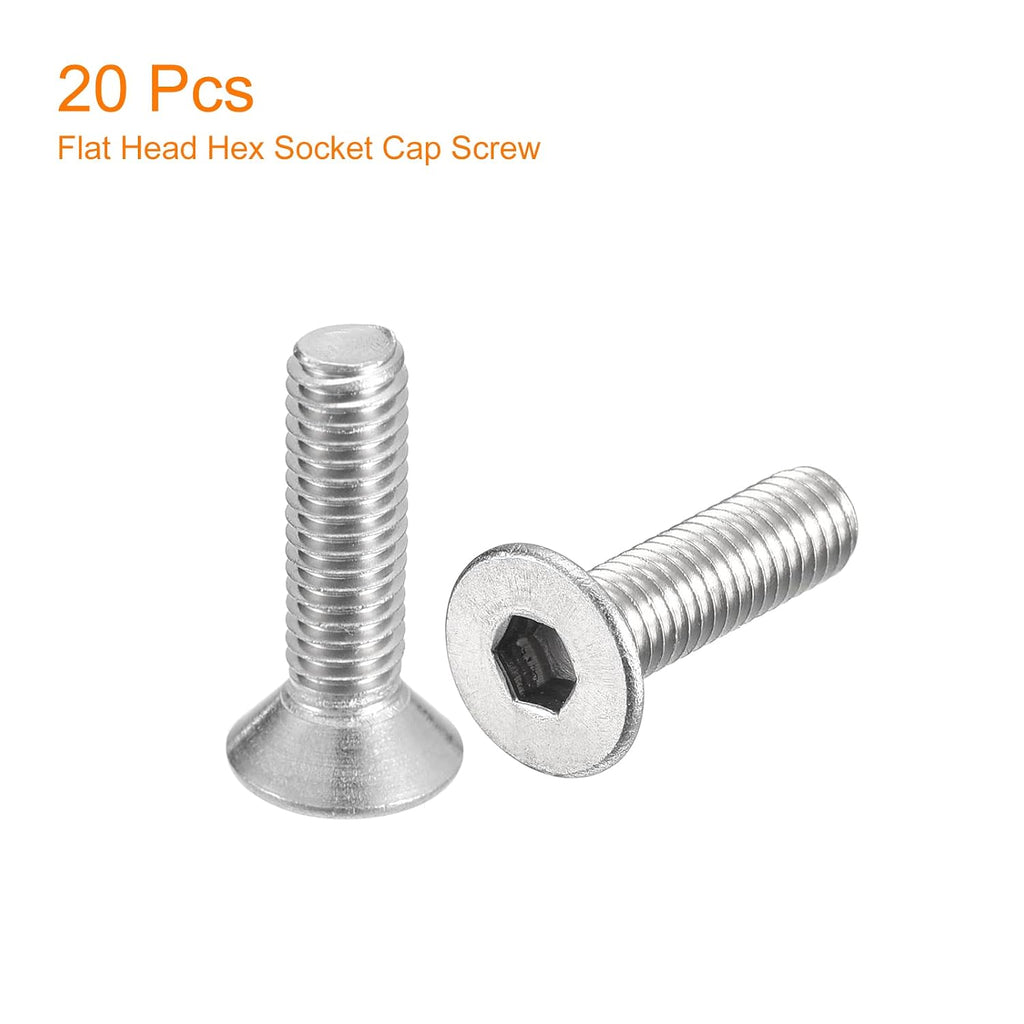 uxcell #10-32x3/4 Flat Countersunk Head Socket Cap Screws, 20Pcs 304 Stainless Steel Hex Socket Flat Head Screws, Full Thread, Countersunk Bolts