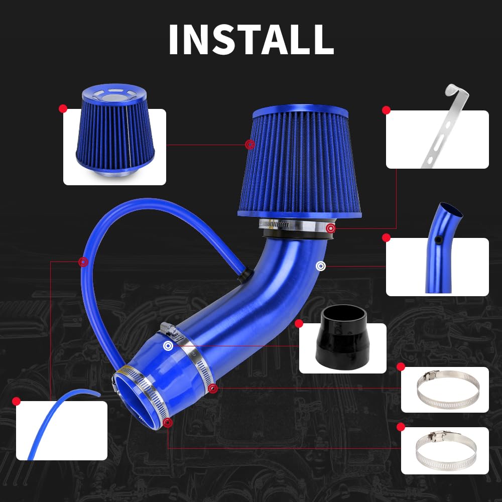 3'' Cold Air Intake Kit Automotive Cold Air Intake Pipe Filter Blue