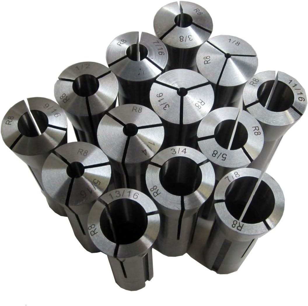 13Pc R8 Precision Round Collet Set 1/8-7/8 x 1/16Ths