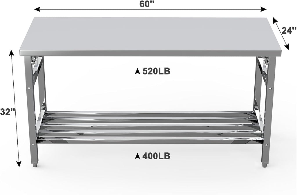 60x24 NSF Stainless Steel Folding Table, Heavy Duty 500lbs