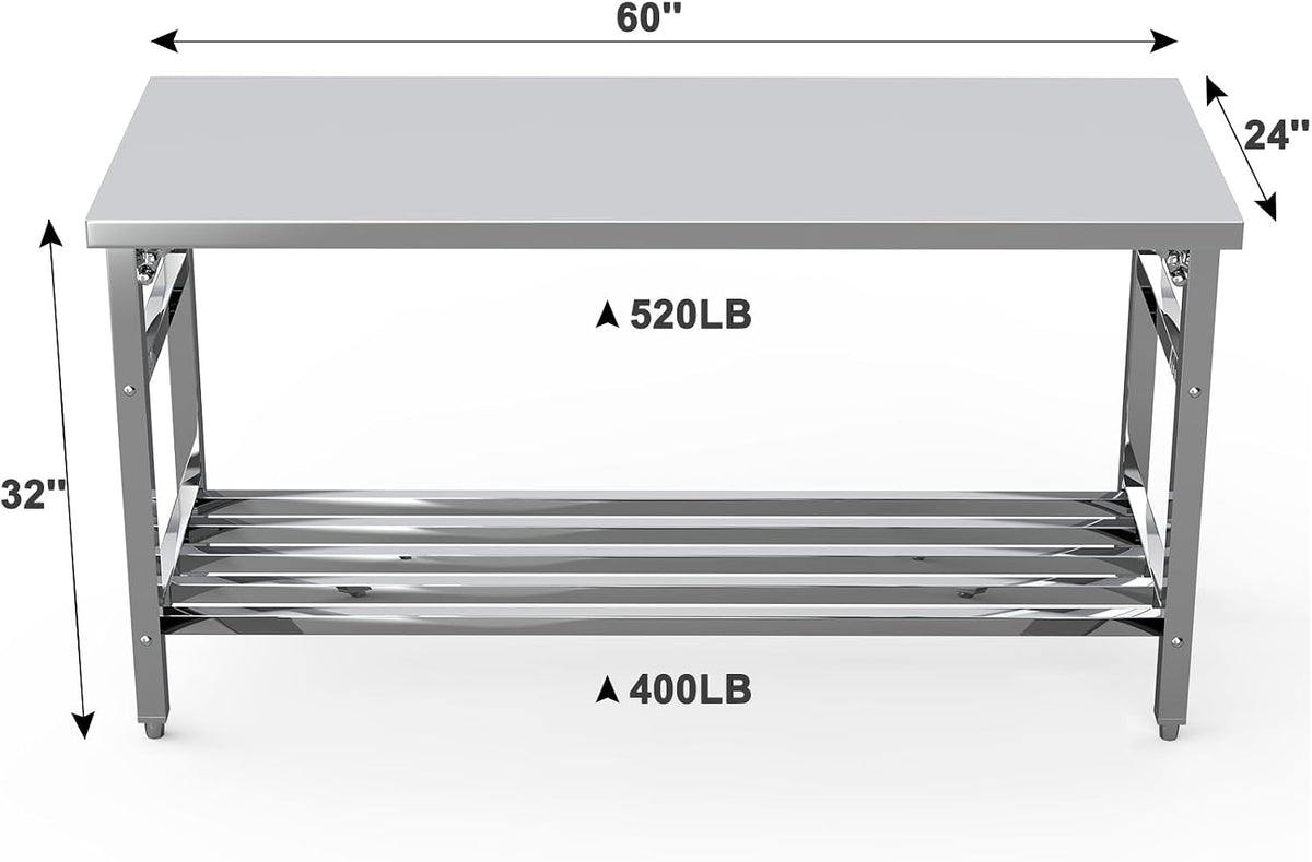 60x24 NSF Stainless Steel Folding Table, Heavy Duty 500lbs