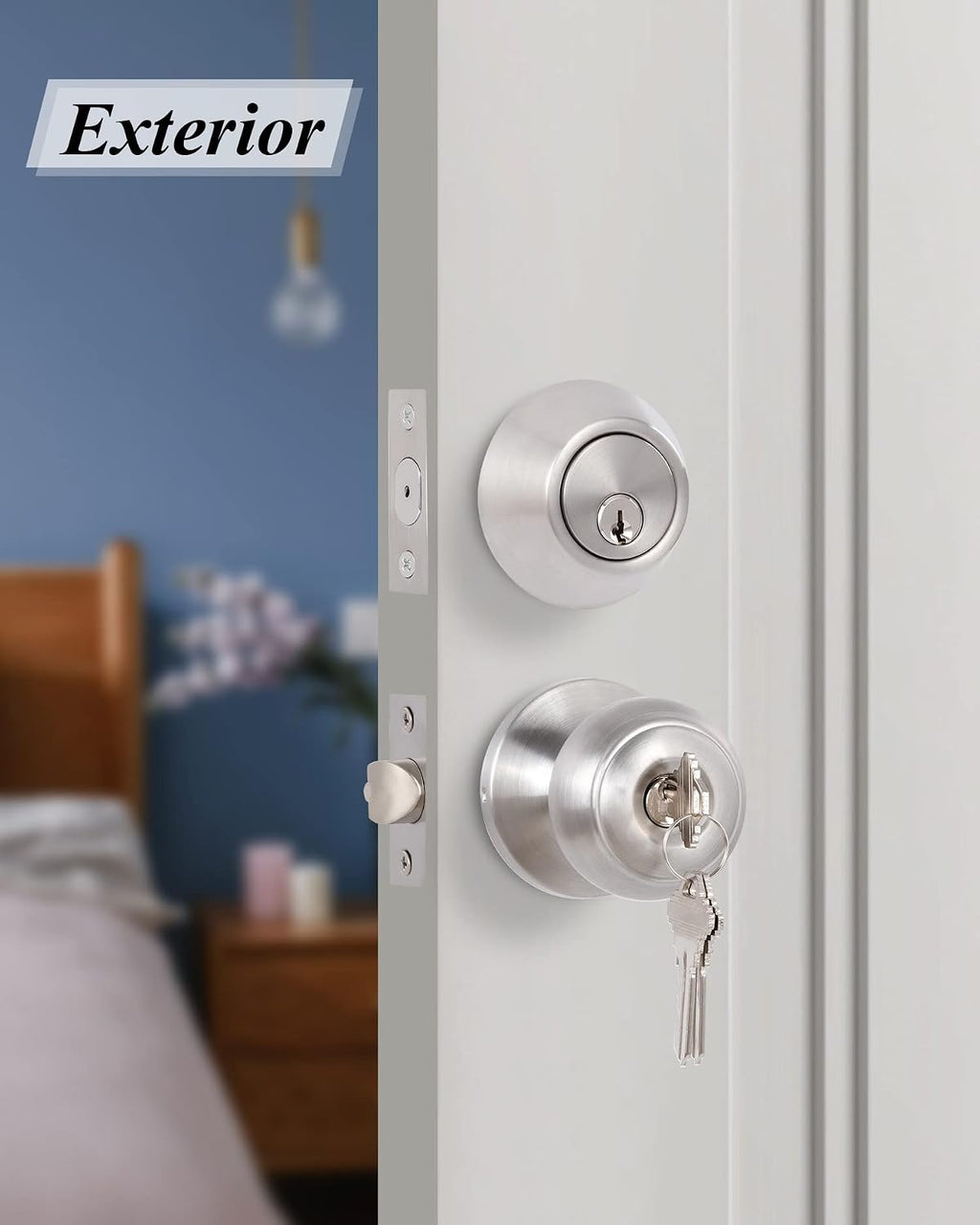 (2 Pack) All Keyed Identical Deadbolt Door knob Single Cylinder Deadbolt Lock Combo Set, Classic Satin Nickel