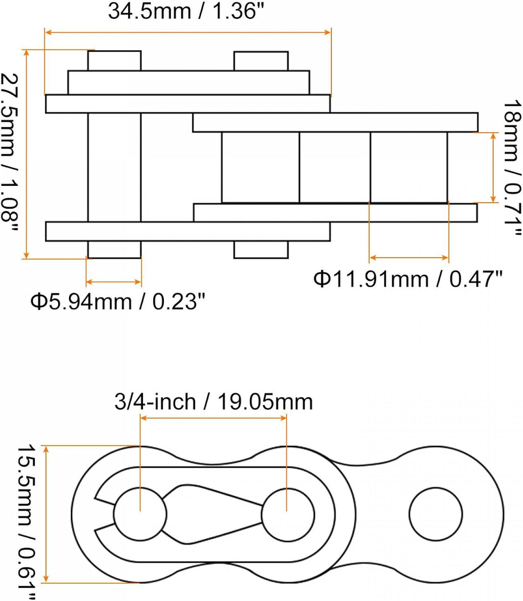uxcell 16Pcs #60 Chain Master Connector Link Roller, 3/4" Pitch Carbon Steel, Standard Connecting Split Links for 12A Chain