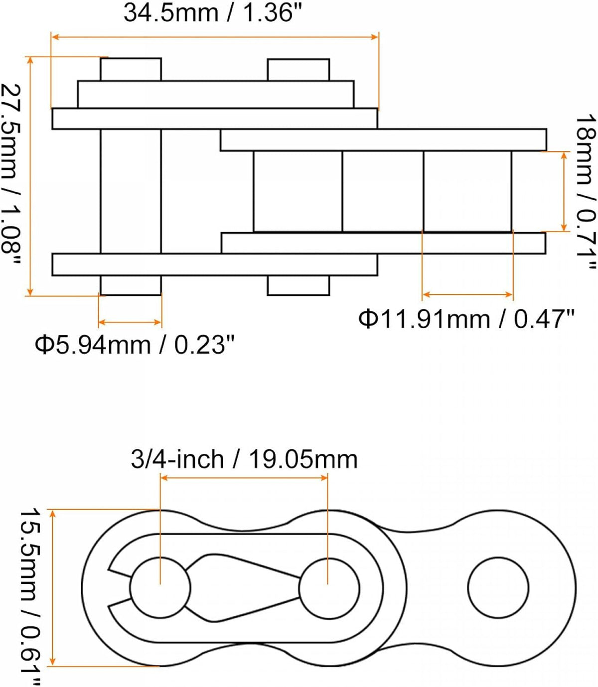 uxcell 16Pcs #60 Chain Master Connector Link Roller, 3/4" Pitch Carbon Steel, Standard Connecting Split Links for 12A Chain