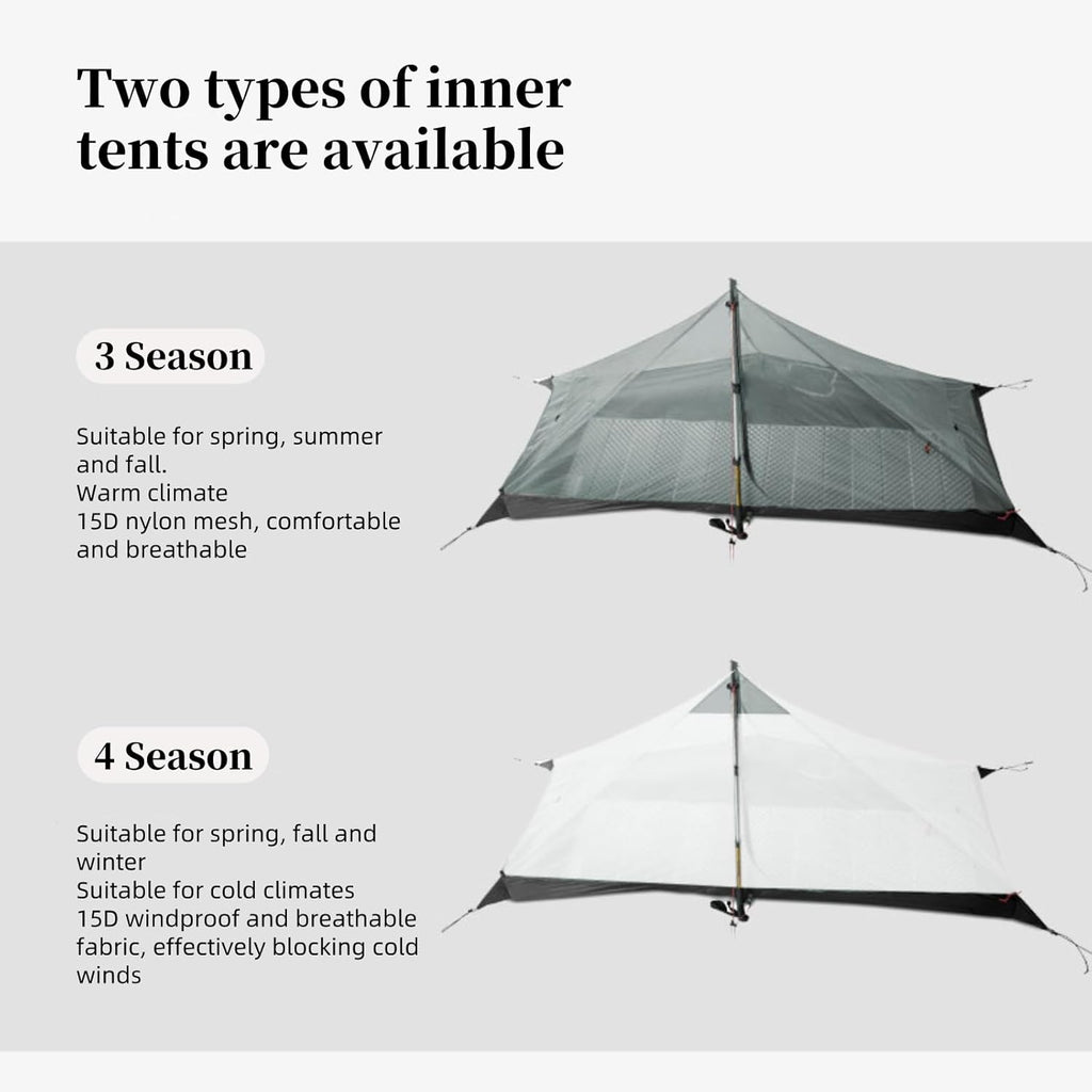 3FULGEAR Ultralight Tent for Backpacking, LANSHAN 1 Trekking Pole Tent 1 Person 3/4 Season Lightweight Easy Set Up