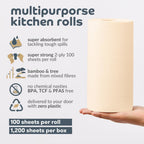 100% Bamboo Unbleached Kitchen Rolls | Pack of 12 Rolls (2-Ply) | FSC Certified | Multipurpose, Plastic-Free