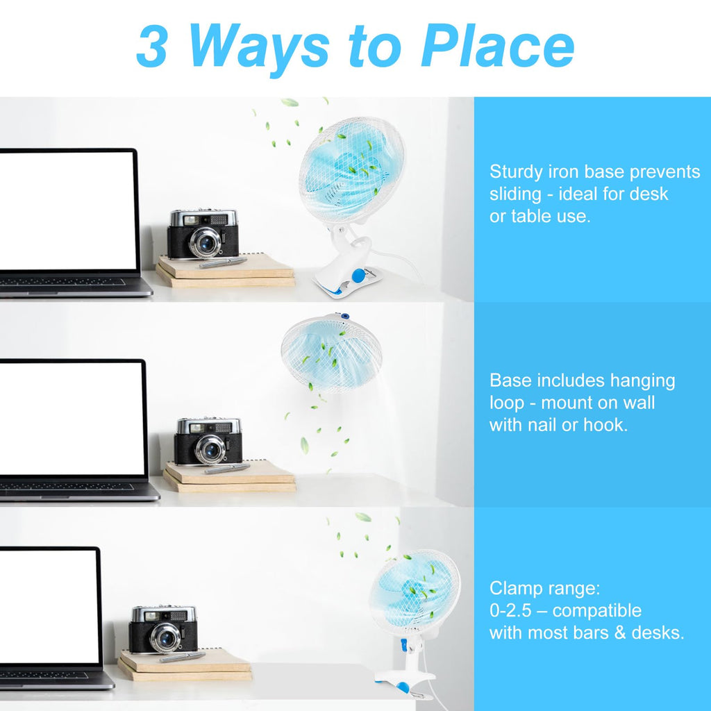 Portable Clip on Fan, 8.66" Desk Fan with Auto Shaking Function