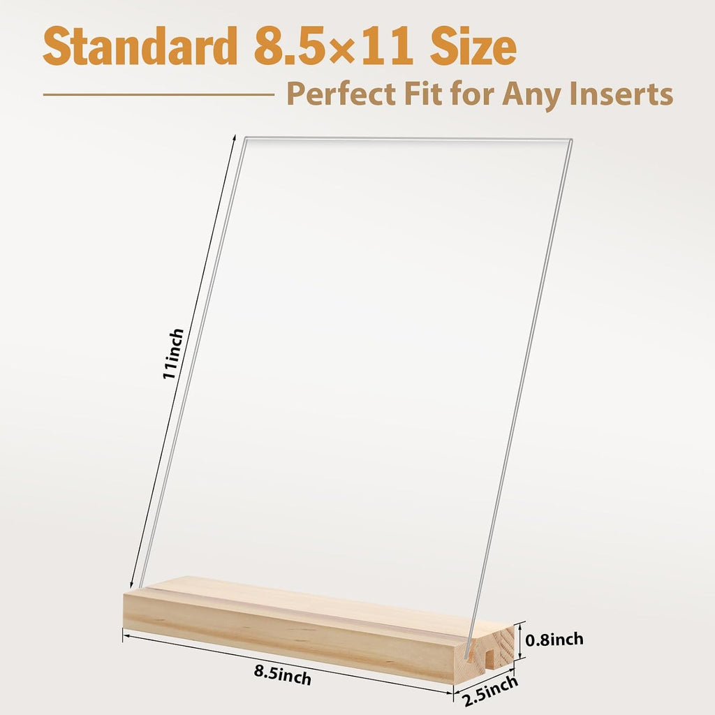 2 pack 8.5x11 Acrylic Sign Holder, L/T Shape with Wood Base | Plastic Flyer Stand Double Slot Design for Vertical or