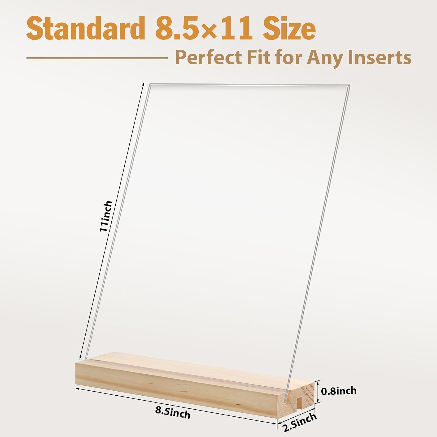 2 pack 8.5x11 Acrylic Sign Holder, L/T Shape with Wood Base | Plastic Flyer Stand Double Slot Design for Vertical or