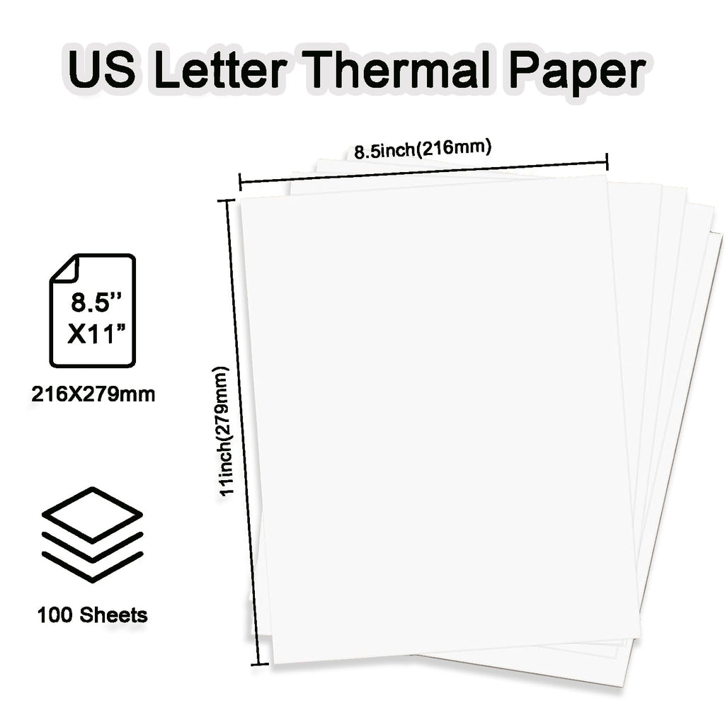 Thermal Paper 8.5x11 Inch for Portable Printer, 200 Sheet Multi-Type