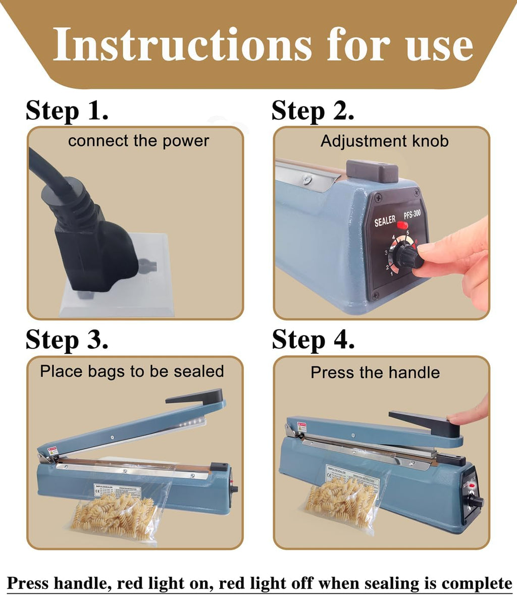 12 Inch 5mm Impulse Heat Sealer Machine with Replacement Parts
