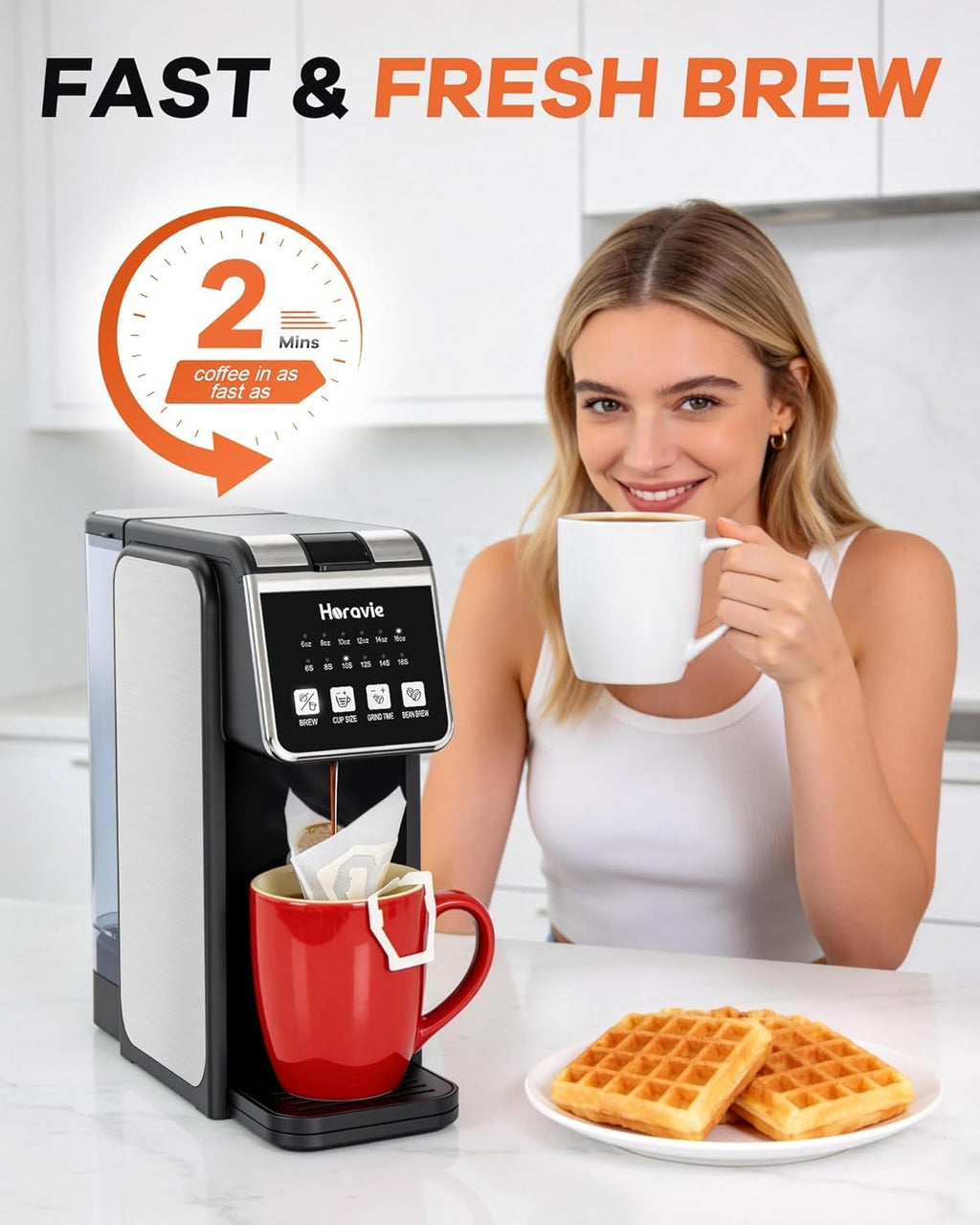 Single Serve Coffee Maker with Built-in Grinder, Fast Brew 6-16oz Single Cup for Whole Beans, Grounds, K Pod, Grind