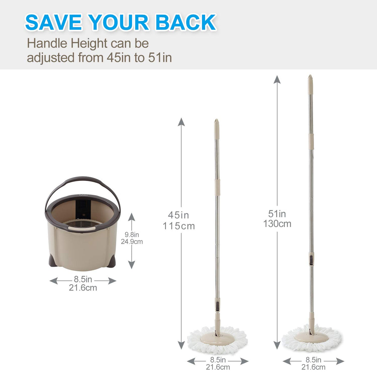 Spin Mop and Bucket Set, 2 Microfiber Heads, Wash & Dry
