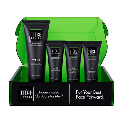 Skin Care Set for Men, Essential Routine, System Level 1, Daily Face Wash, Facial Scrub, Moisturizer With SPF, and