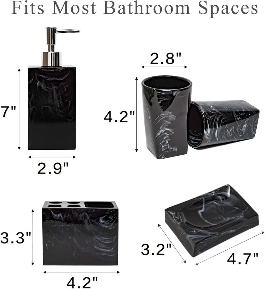 5 Piece Bathroom Accessories Set, Marble Resin Bathroom Vanity Set, Soap Dispenser, Toothbrush Holder, Soap Dish & 2