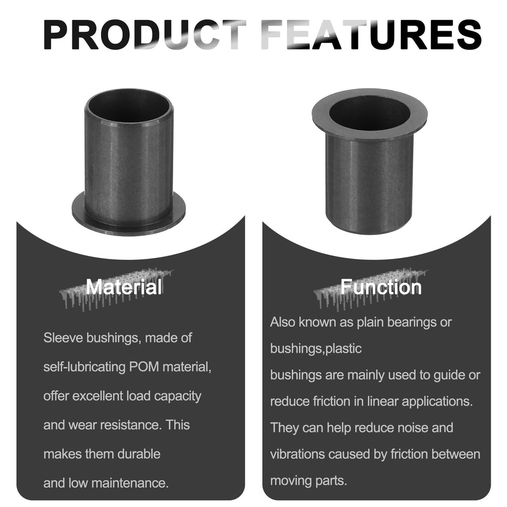 uxcell 6Pcs Flanged Sleeve Bearings,ID17mmxOD19mmxL25mm POM Bushing,Black