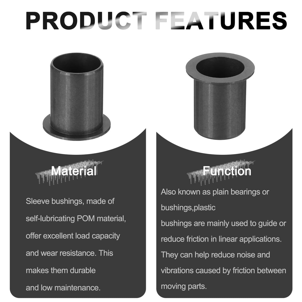 uxcell 6Pcs Flanged Sleeve Bearings,ID17mmxOD19mmxL25mm POM Bushing,Black