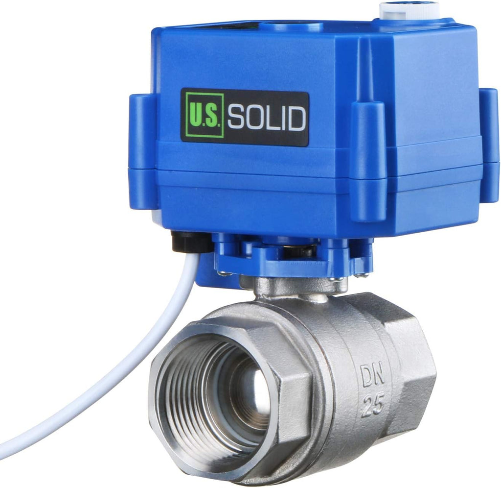 U.S. Solid Motorized Ball Valve- 1" NSF Certified 304SS Ball Valve with Manual Function, Full Port, 9-24V AC/DC and 2 Wire Auto Return Setup