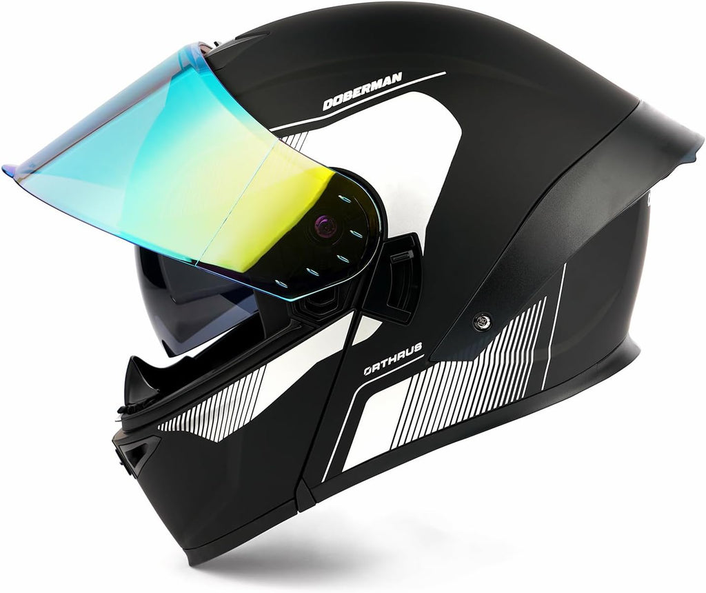 Modular Motorcycle Helmet w/ LED Lights, Full Face Helmet for Adult | 3 Flashing Mode, Flip-Up Dual Visor Sun Shield