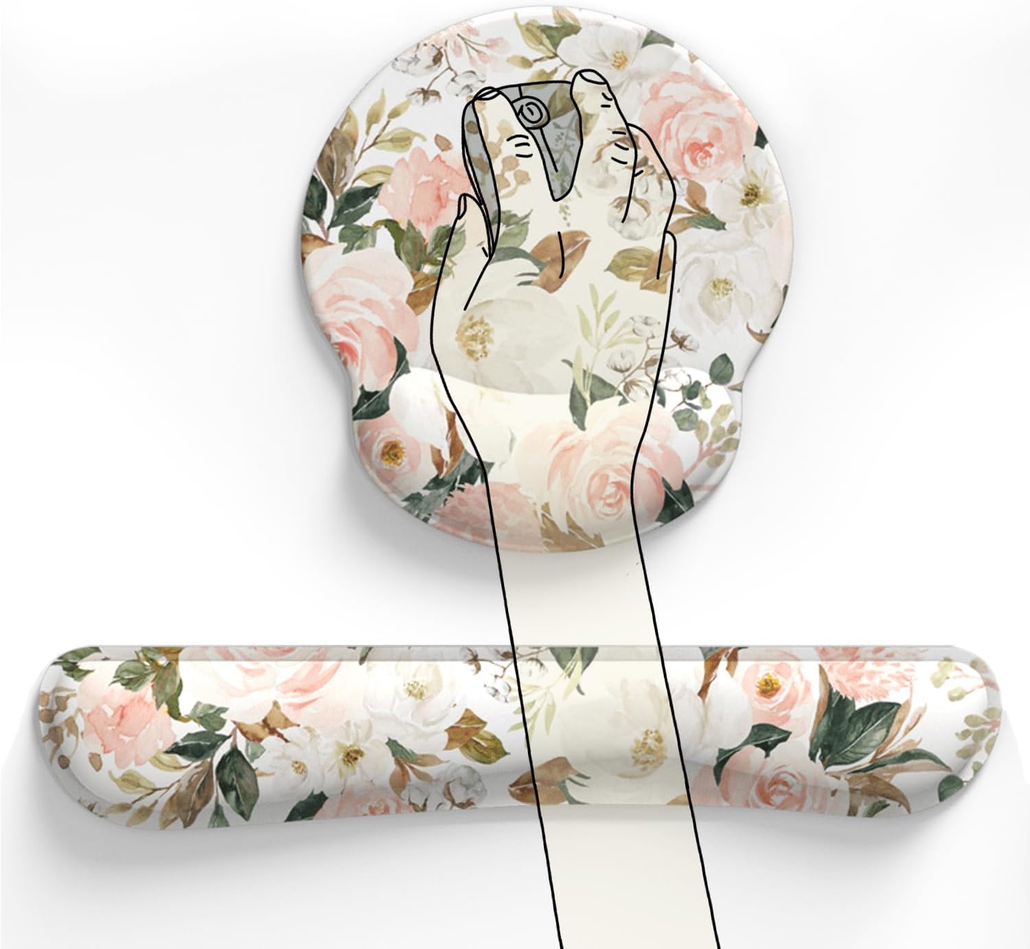 Pink Flower Desktop Mat Aesthetic Wrist Support Keyboard Mouse Wrist Rest Set, Computer Office Comfortable Wrist Rest