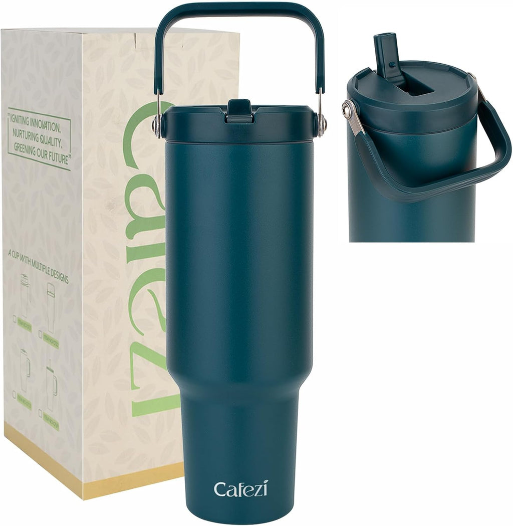 40 oz Insulated Tumbler with Top Handle and Flip Straw | Vacuum Insulated Stainless Steel Cup with Leak-Proof Lid