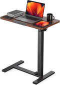 Overbed Table with Wheels, Height-Adjustable Bedside Table, Brown