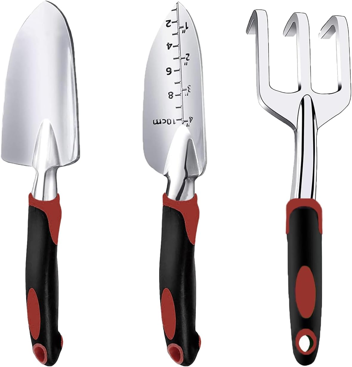 Garden Tool Set, 3 Piece Gardening Tools Includes Garden Trowel, Transplant Trowel and Hand Rake with Non-Slip