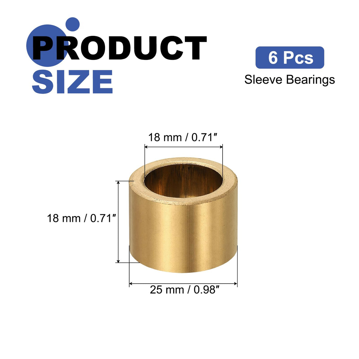 uxcell 6 Pcs Sleeve Bearings, 18mm Bore x 25mm OD x 18mm Length