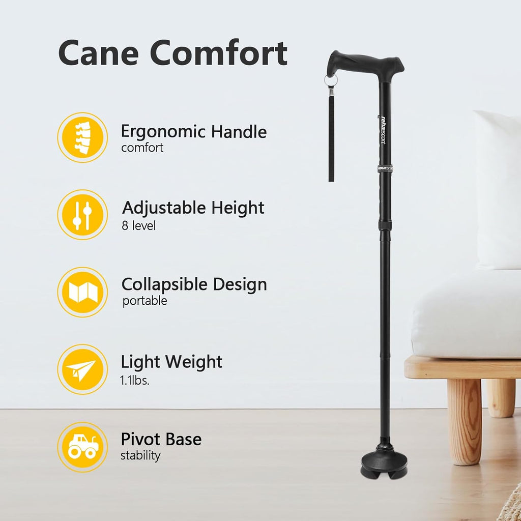 Walking Cane for Men & Women - Folding, Adjustable, Lightweight, Walking Canes for Seniors Balance, Free Standing