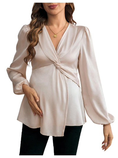Women's Maternity Shirts Blouse Satin Work Clothes Babydoll Tops
