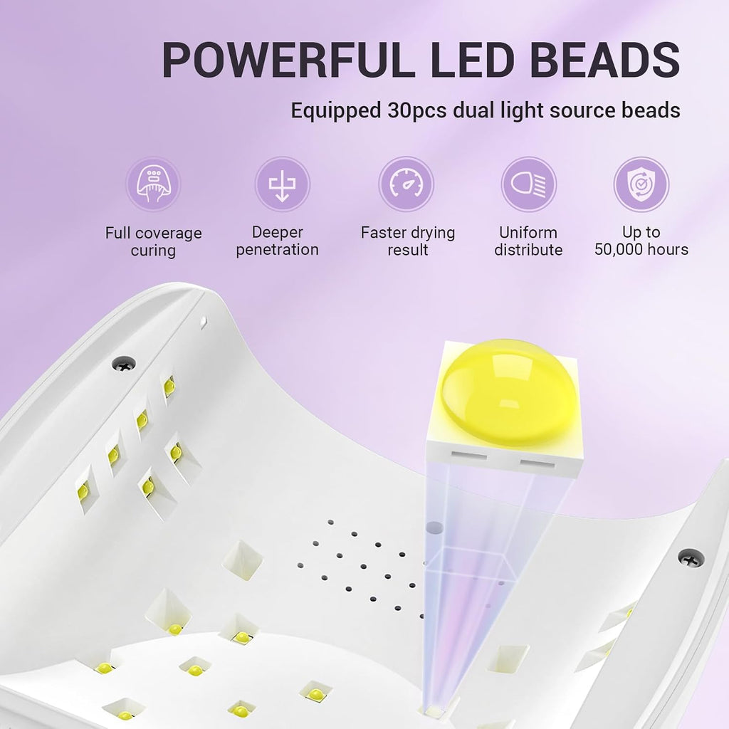 Detachable Base UV/LED Nail Lamp P-Plus30I for Hard Gel | 54W, 3 Timer Settings, Smart Sensor, LCD Display, 30 UV/LED