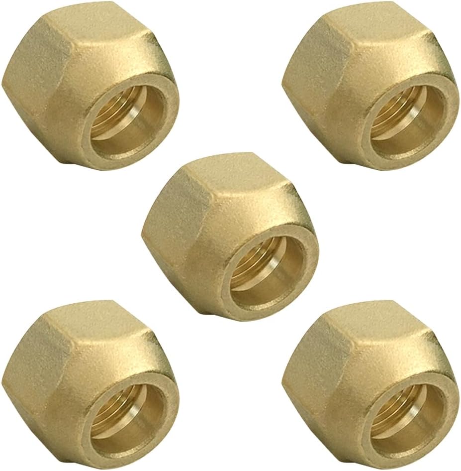 Joywayus 5 Pack Brass 3/8" Flare Nut SAE 45 Degree Flare Tube Fitting