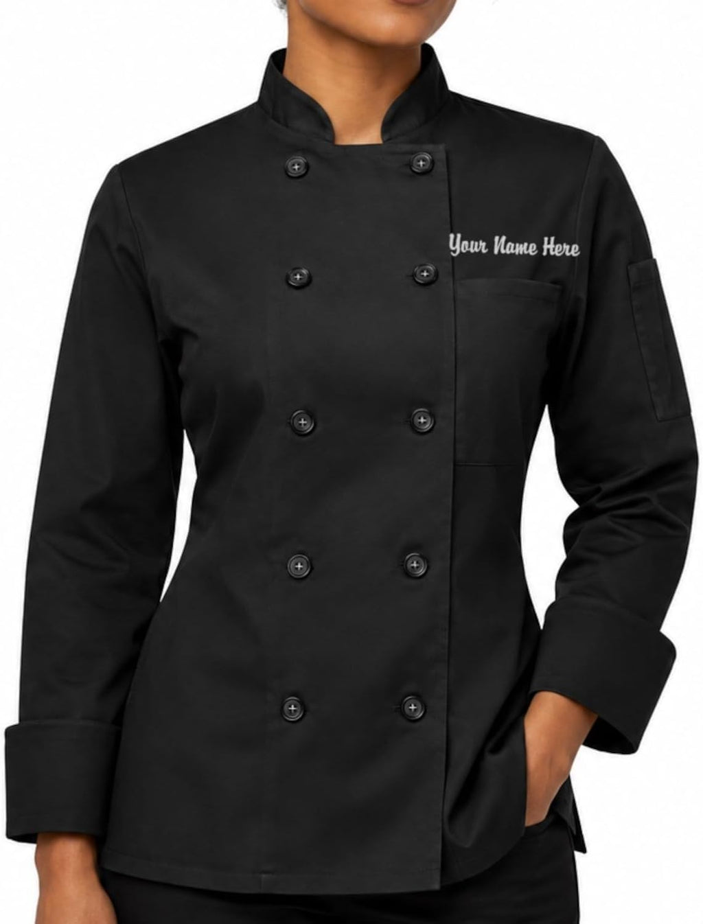 Women's Custom Long Sleeve Classic 10 Button Embroidered Chef Coat