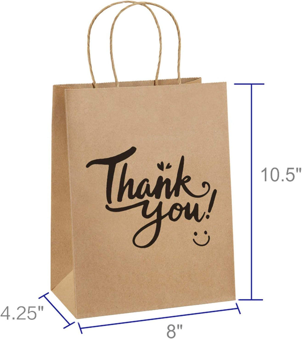 Medium Gift Bags with Handles 8x4.25x10.5 Inch Brown 25 Pack