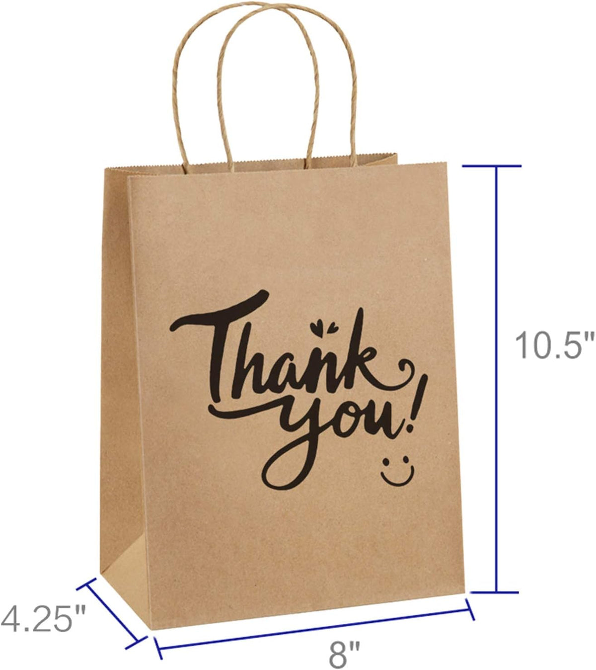 Medium Gift Bags with Handles 8x4.25x10.5 Inch Brown 25 Pack