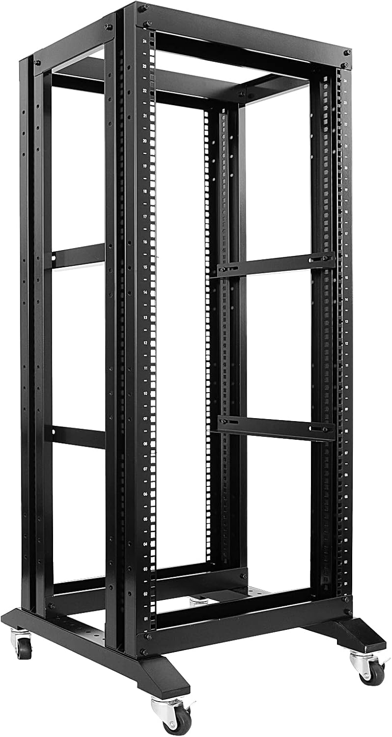 24U 4 Post Open Frame Network Server Rack 19inch Width 600mm deep with 3 Pairs of L Rail