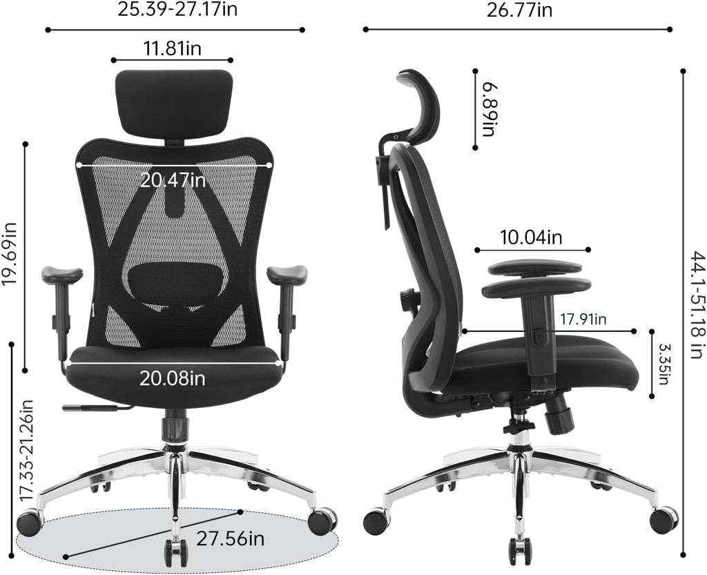 M18 Ergonomic Office Chair, High Back Mesh Desk Chair with Adjustable Headrest & Lumbar Support, 330lbs Capacity