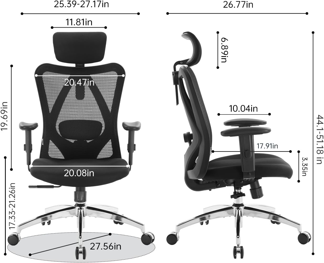 M18 Ergonomic Office Chair, High Back Mesh Desk Chair with Adjustable Headrest & Lumbar Support, 330lbs Capacity