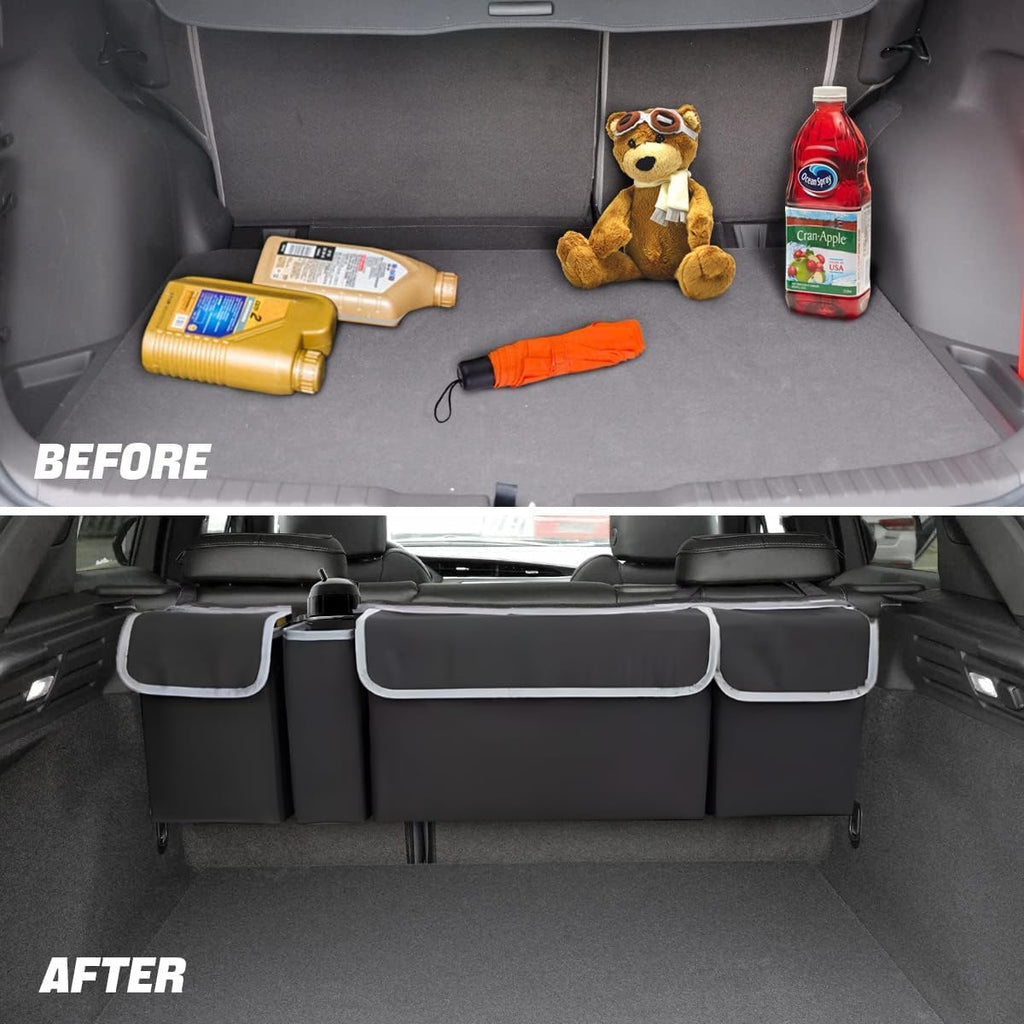 Car Trunk Organizer, Backseat Hanging Large Storage with Adjustable Straps, Waterproof Collapsible Cargo Bag with 4