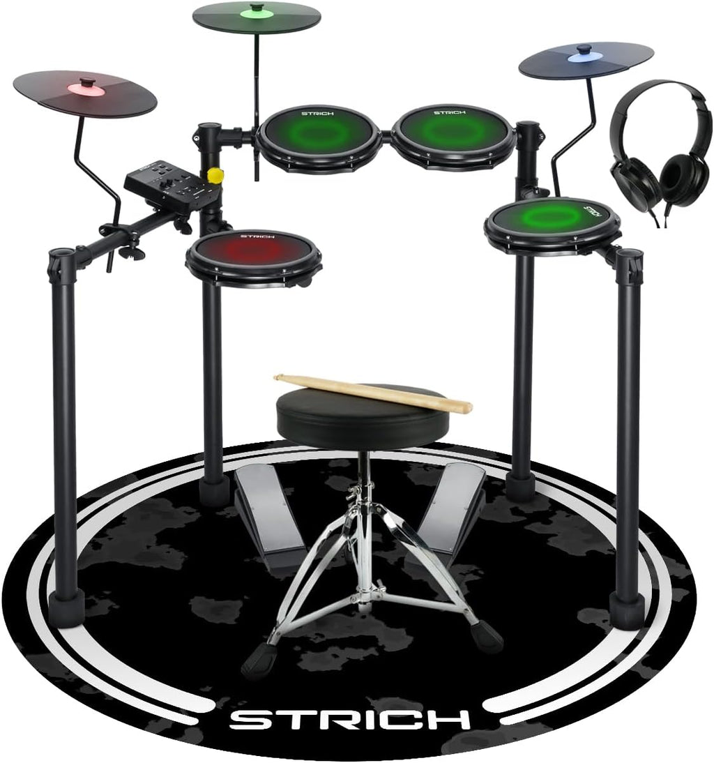 Electric Drum Set with Mesh Heads, LED Light-Up Drum Pads, USB MIDI, Quiet Foldable Electronic Drum Kit with