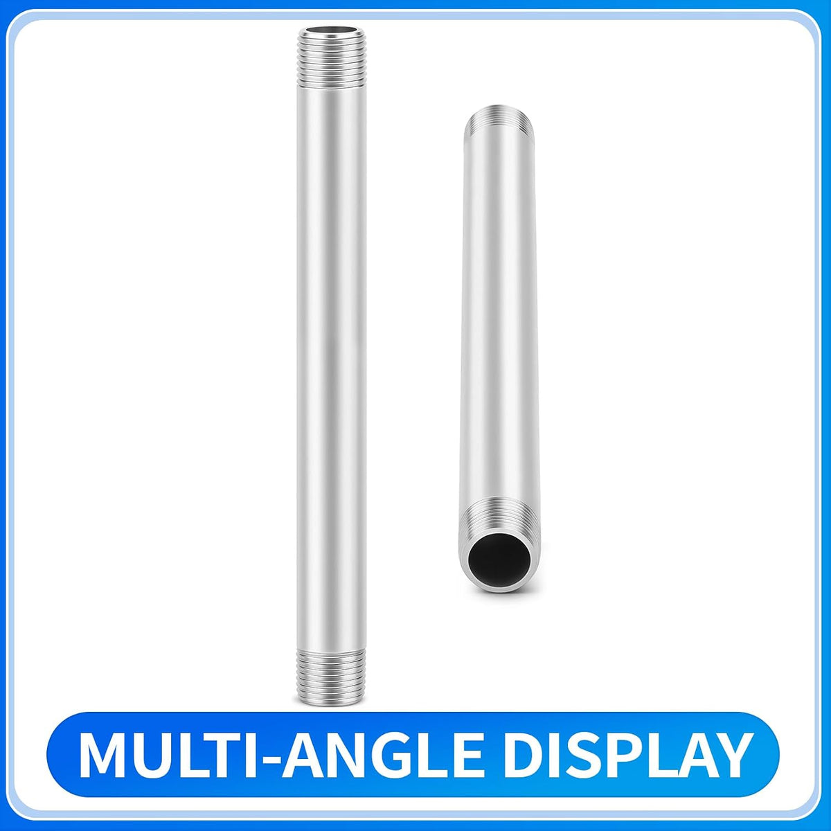 ChillWaves 304 Stainless Steel Pipe Fitting, Nipple Cast Pipe 1/2" NPT Male x 1/2" NPT Male Thread 10" Length(250MM)(2-PACK)