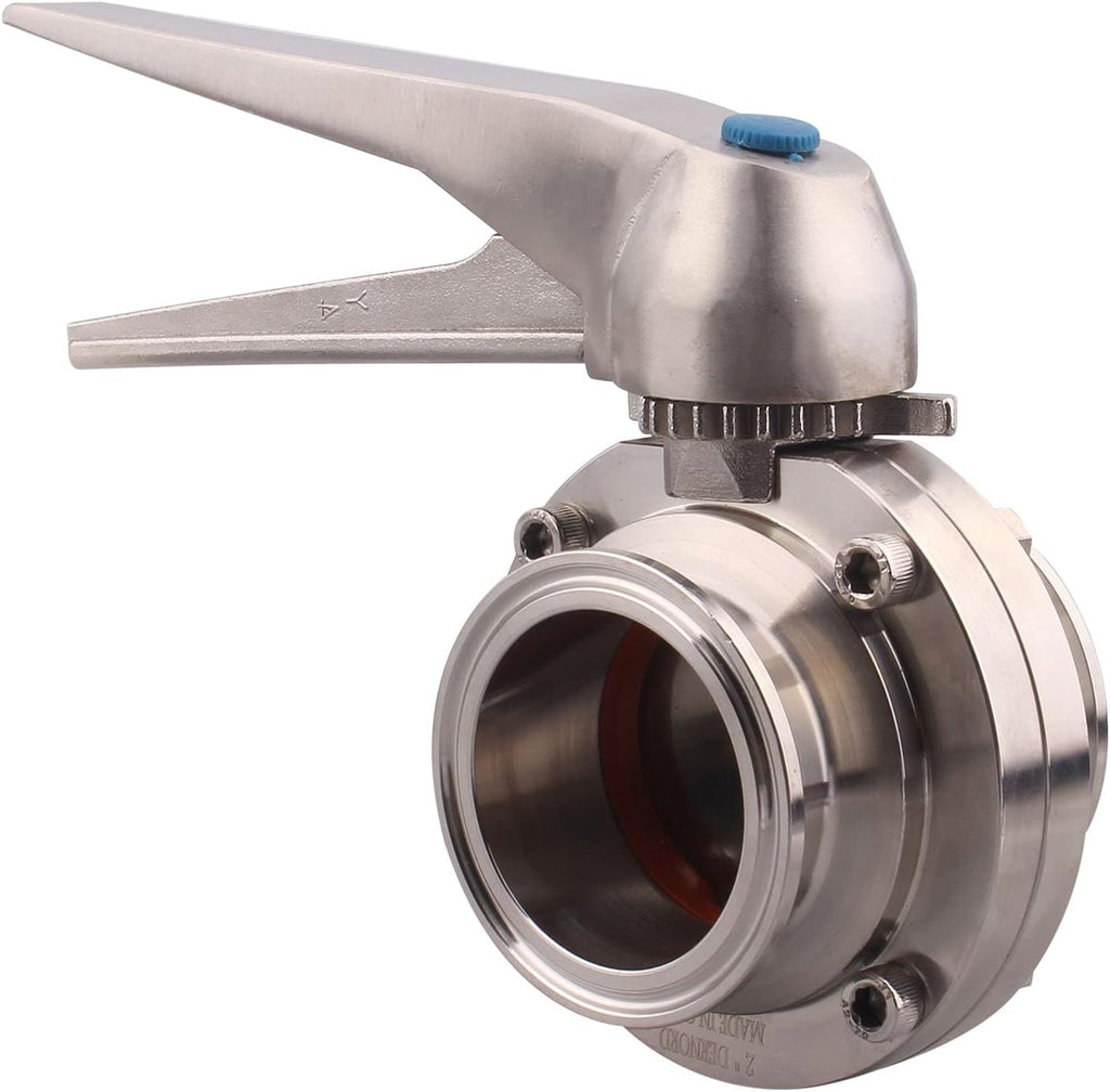 DERNORD Butterfly Valve with Trigger Handle Stainless Steel 304 Tri Clamp Clover (2 Inch Tri Clamp Butterfly Valve)
