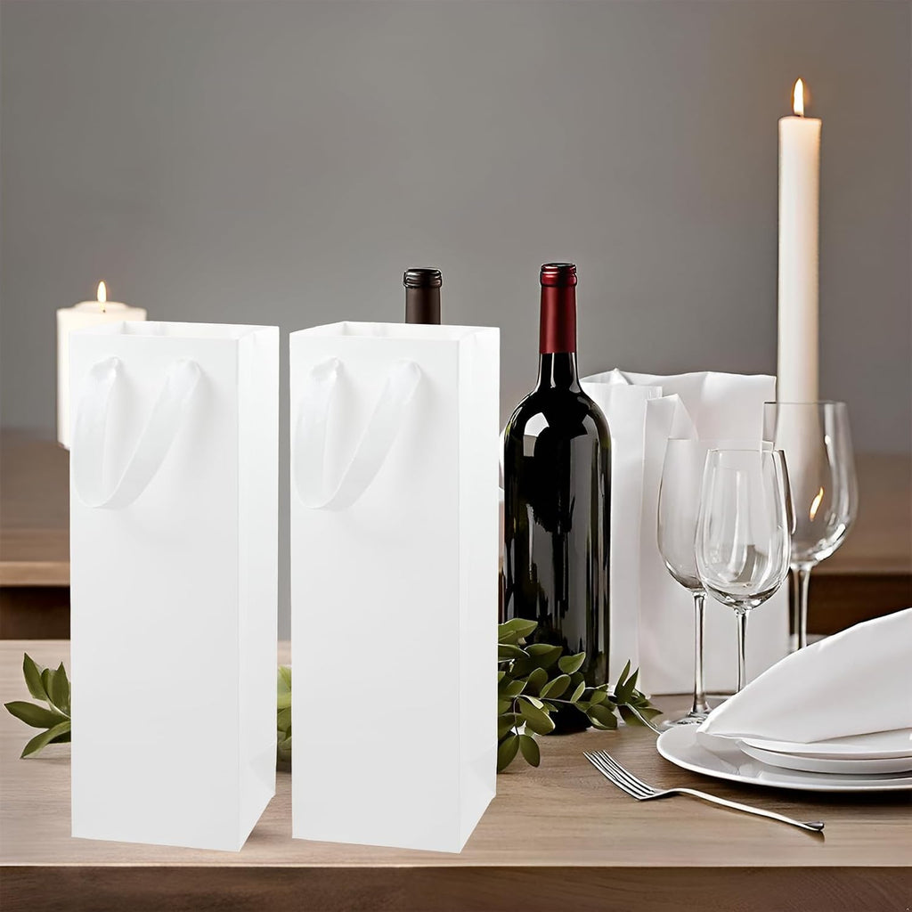 6Pcs White Wine Gift Bags for Single and Double Bottles Paper Bottle Bags with Handles for Champagne, Whiskey