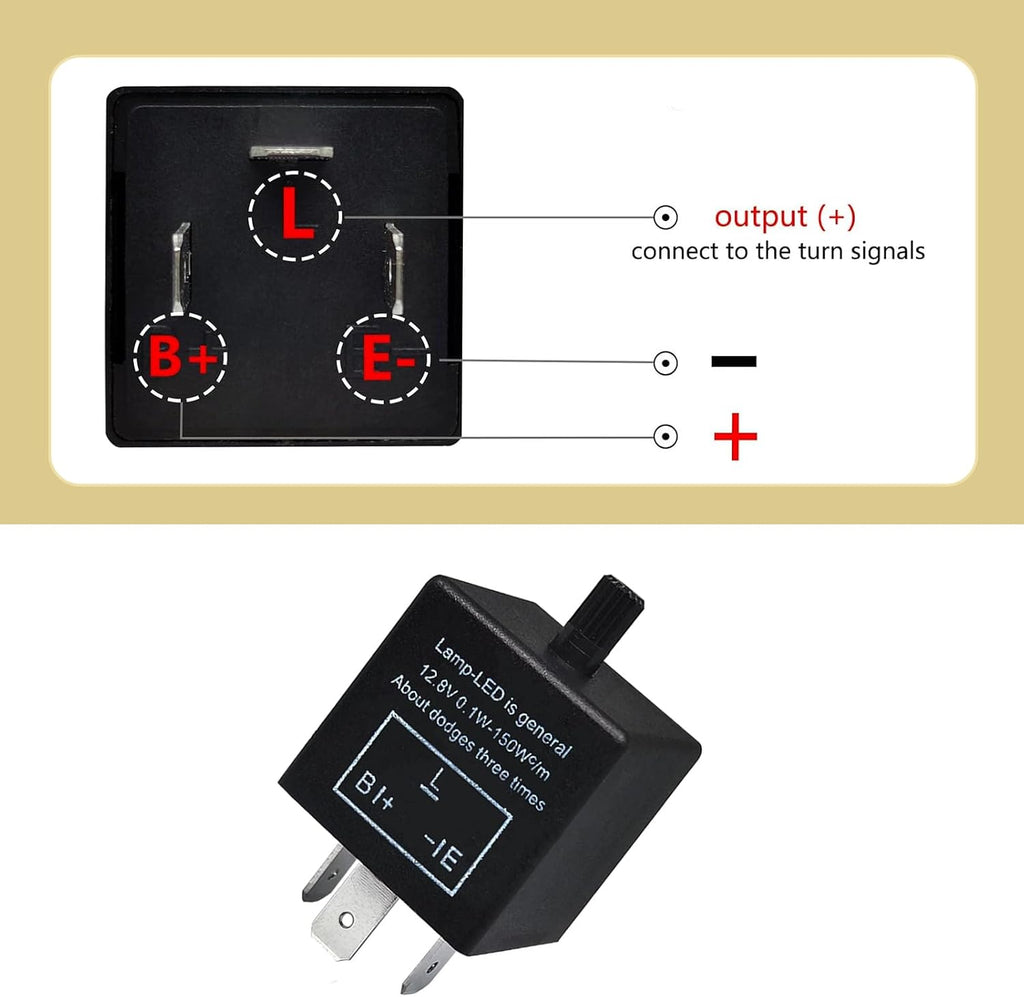LED Flasher Relay, Three Pin Flame Retardant Fireproof CF13KT Fixed Frequency Solution Adjustable Relay, Replacement Tuning Accessory, Suitable for Most Cars (Black)
