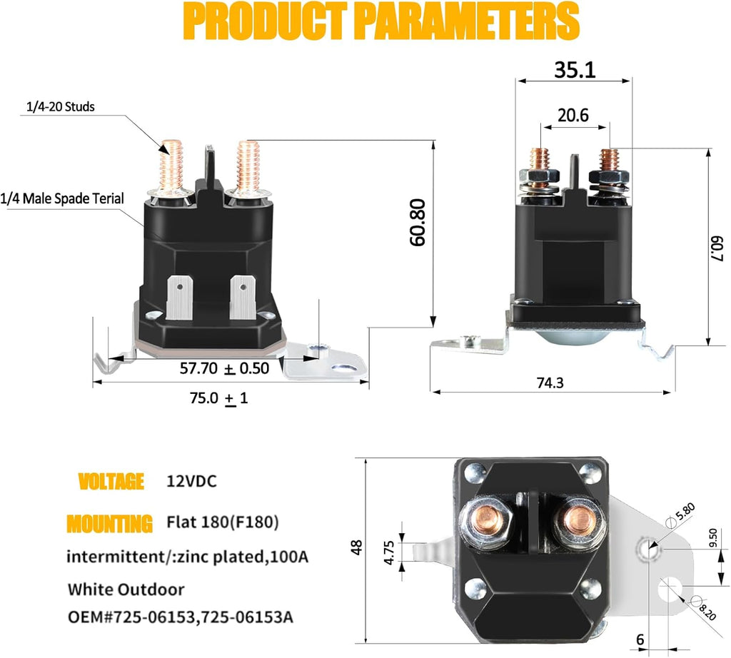 725-06153A 725-06153 Starter Solenoid Relay for Riding Lawn Mower Fit for MTD Troy Bilt Cub Cadet XT2 ZT1 RZT Tractor