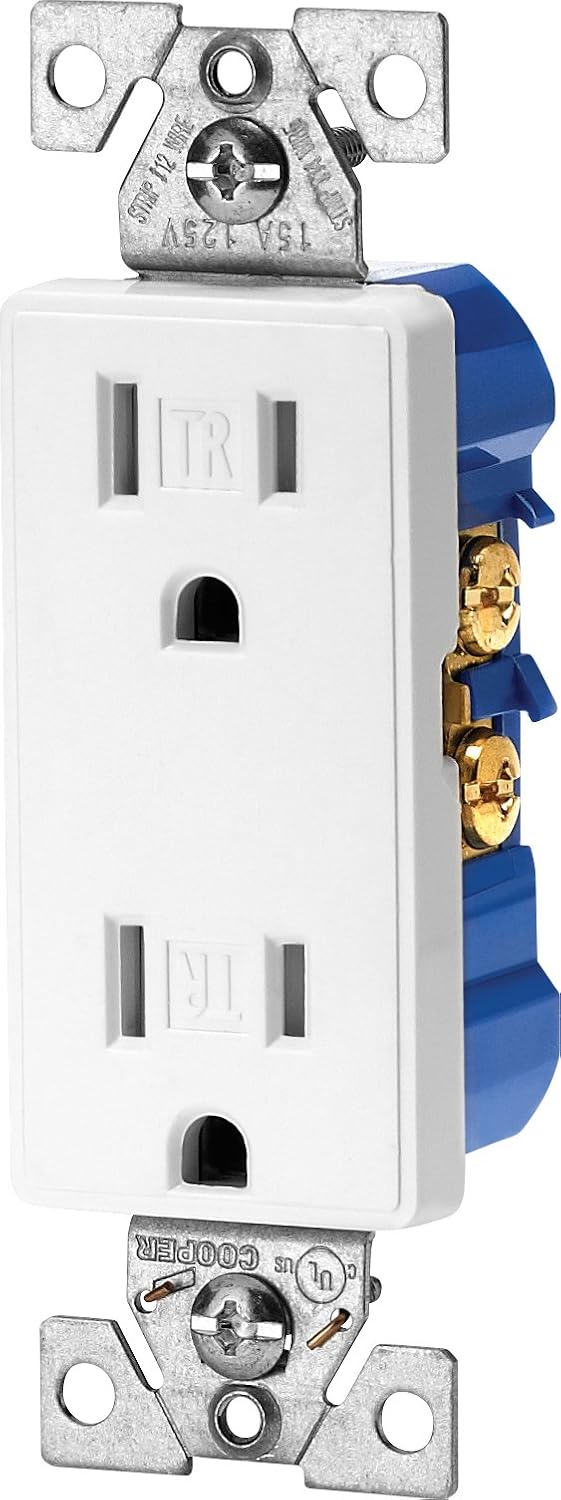 Eaton TR1107-9W Tamper Resistant Decorator Duplex Receptacle, White