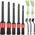 11Pcs Auto Detailing Set, Boar Hair Brushes, Steel Wire & A/C Brushes, Red, Soft Bristles, Wood Handles for Cleaning