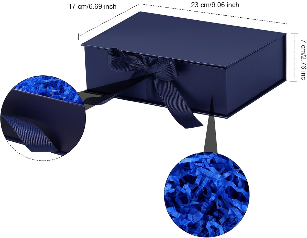 Dark Blue Luxury Gift Box with Lid Ribbon Bag and Card, 9x7x3